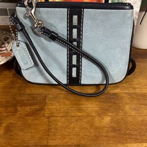 Coach Light Blue and Black Wristlet
